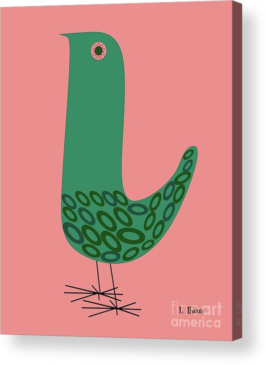 Mid Century Modern Acrylic Print featuring the digital art Mid Century Bird in Pink by Donna Mibus