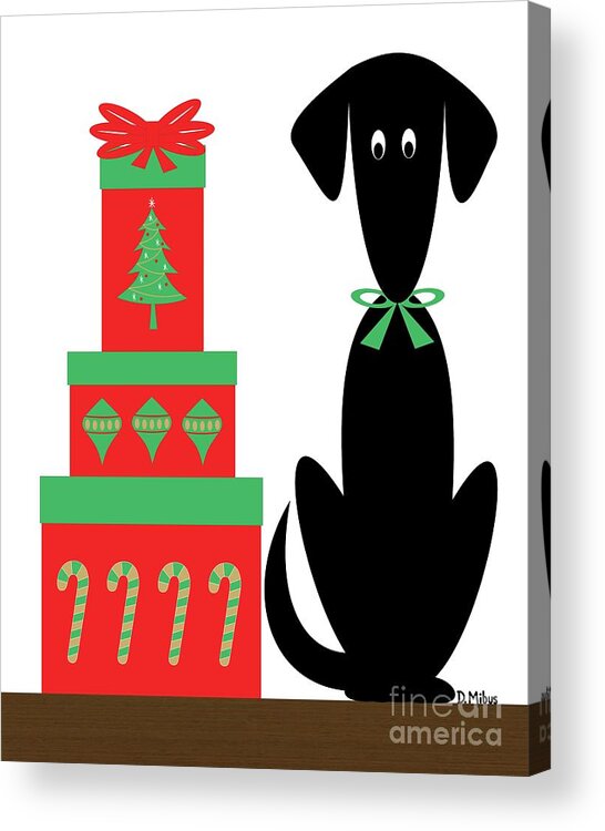 Mid Century Modern Acrylic Print featuring the digital art Mid Century Holiday Dog with Presents by Donna Mibus