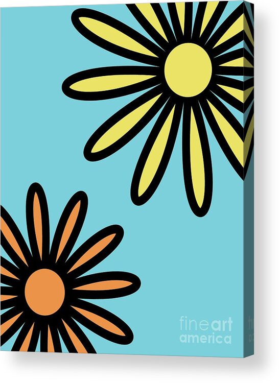 Mod Acrylic Print featuring the digital art Mod Flowers 2 on Blue by Donna Mibus