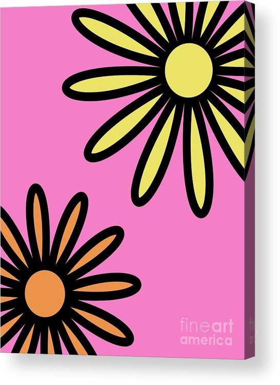 Mod Acrylic Print featuring the digital art Mod Flowers 2 on Pink by Donna Mibus