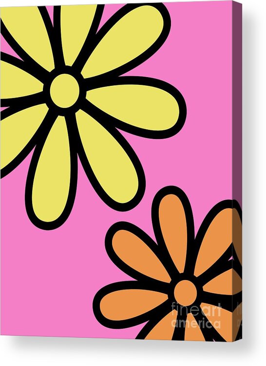 Mod Acrylic Print featuring the digital art Mod Flowers 3 on Pink by Donna Mibus