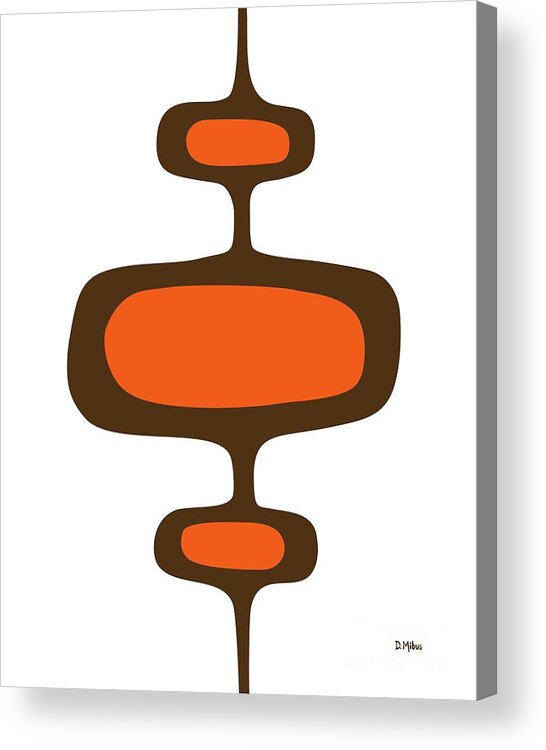 Mid Century Shapes Acrylic Print featuring the digital art Mod Pod 1 Orange and Brown on White by Donna Mibus