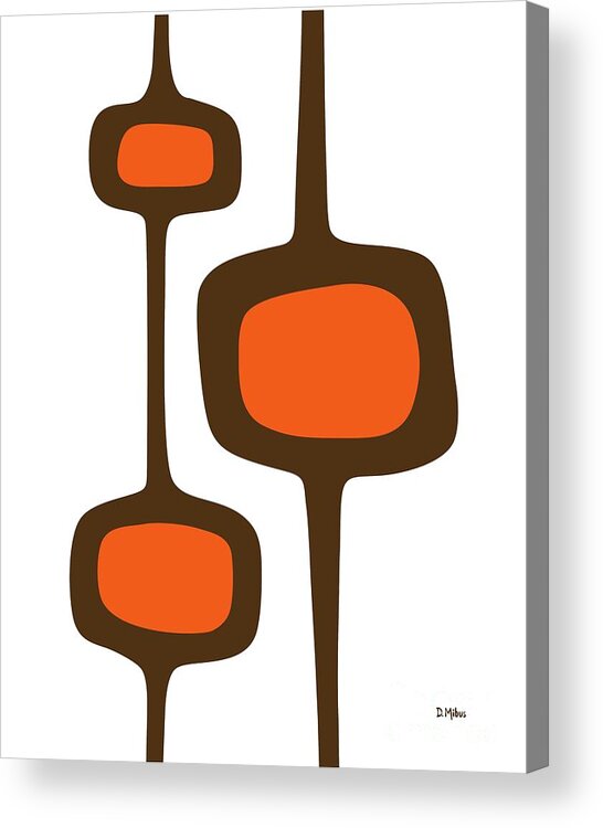 Mid Century Shapes Acrylic Print featuring the digital art Mod Pod 3 Orange and Brown on White by Donna Mibus