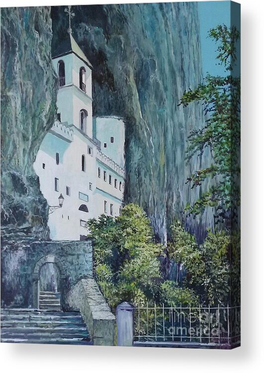 Architecture Acrylic Print featuring the painting Monastery Ostrog Montenegro by Sinisa Saratlic