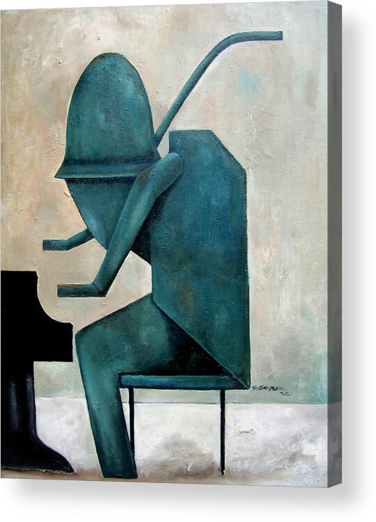 Thelonious Monk Abstract Piano Jazz Portrait Green Acrylic Print featuring the painting Monument Monk by Martel Chapman