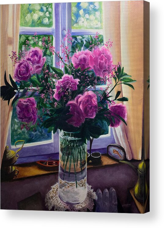 Roses Acrylic Print featuring the painting Morning Awaits by Jan Chesler