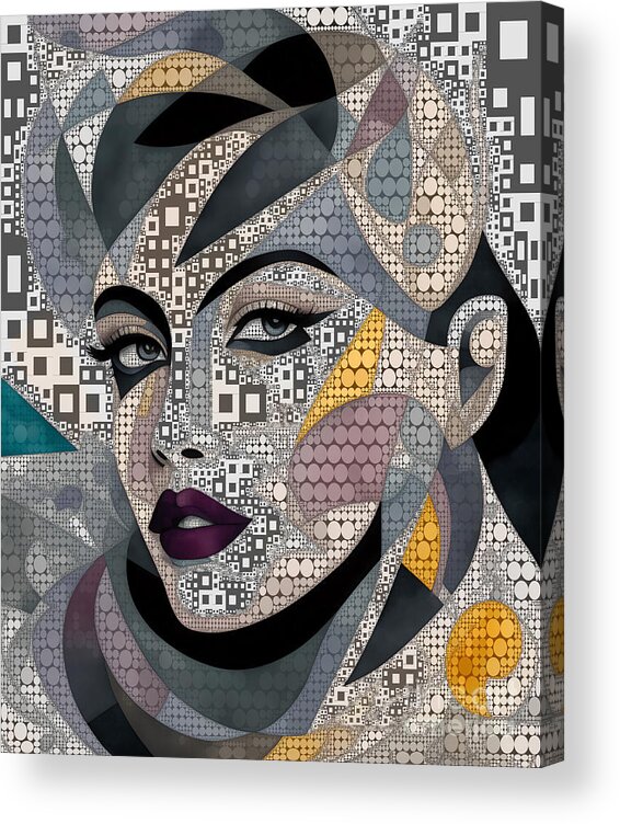 Abstract Acrylic Print featuring the digital art Mosaic Style Abstract Portrait - 00510 by Philip Preston