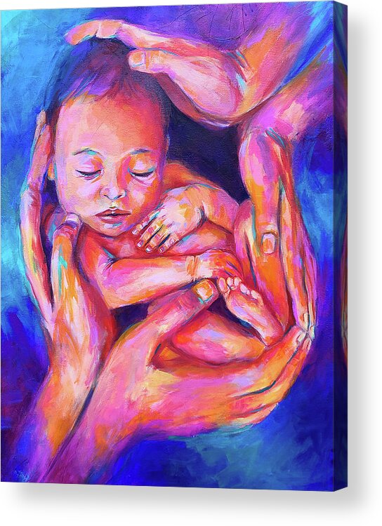 Newborn Acrylic Print featuring the painting My Life Begins Again by Luzdy Rivera