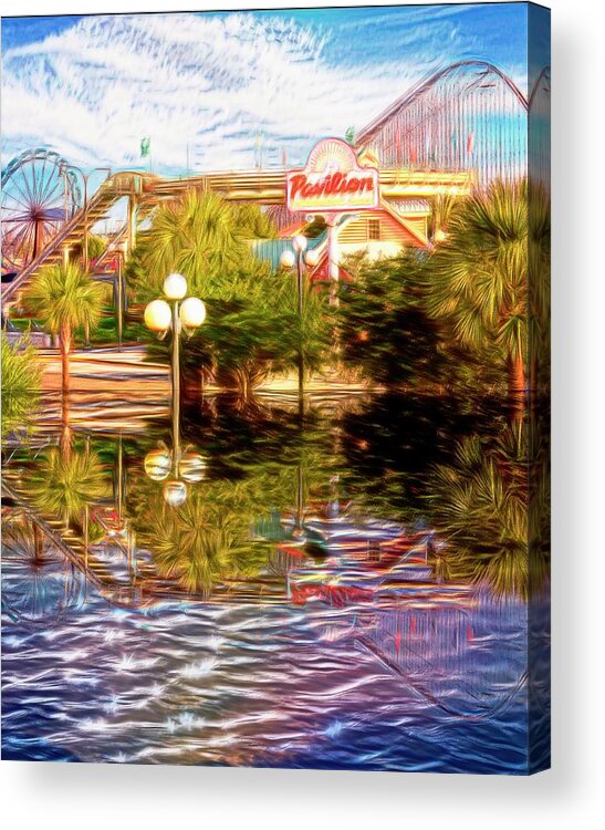 Myrtle Beach Pavilion Park Photo Acrylic Print featuring the mixed media Myrtle Beach Pavilion Park Reflection Painterly by Bob Pardue