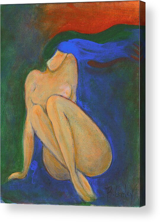 Nude Acrylic Print featuring the painting Redds Hair Blue  by Barbara Lemley