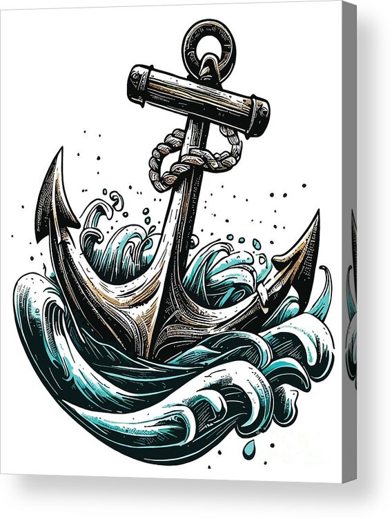 Cool Acrylic Print featuring the digital art Nautical Retro Ship Anchor by Flippin Sweet Gear
