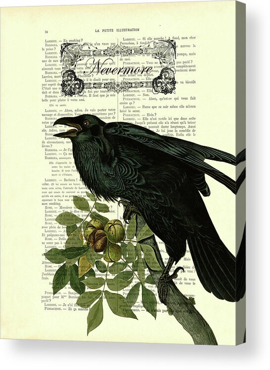 Edgar Allan Poe Acrylic Print featuring the digital art Nevermore raven, Edgar Allan Poe art by Madame Memento