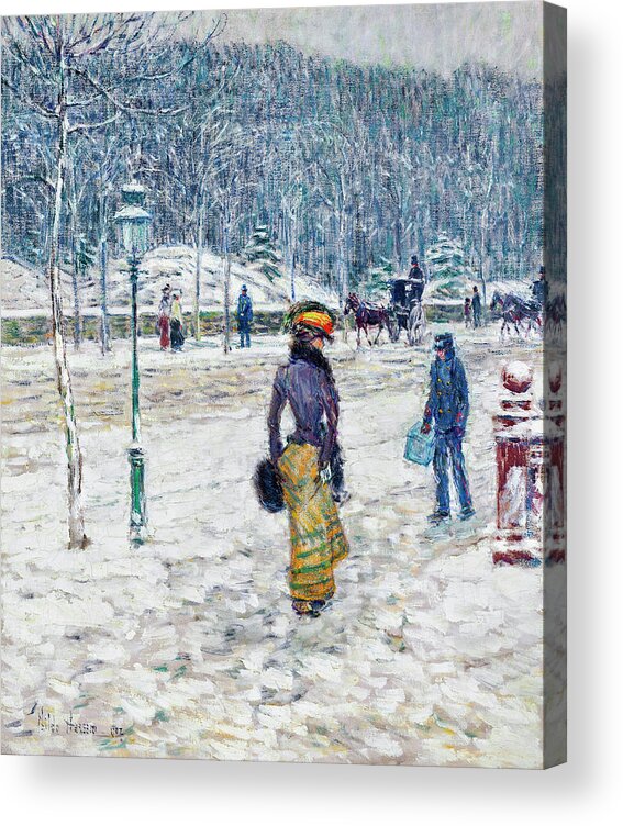 New York Street Acrylic Print featuring the painting New York Street by Childe Hassam 1902 by Frederick childe Hassam