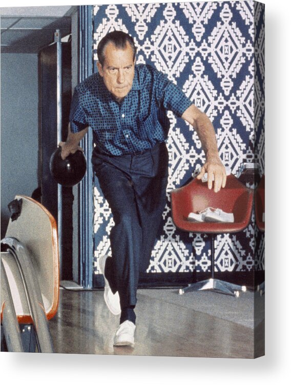 Funny Acrylic Print featuring the digital art Nixon Bowling by Flippin Sweet Gear