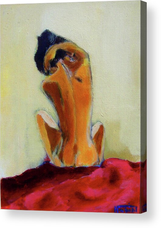 Set Acrylic Print featuring the painting Nude with red by Habib Ayat