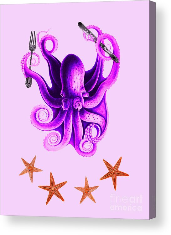 Octopus Acrylic Print featuring the digital art Octopus With Starfish Kitchen Decor by Madame Memento