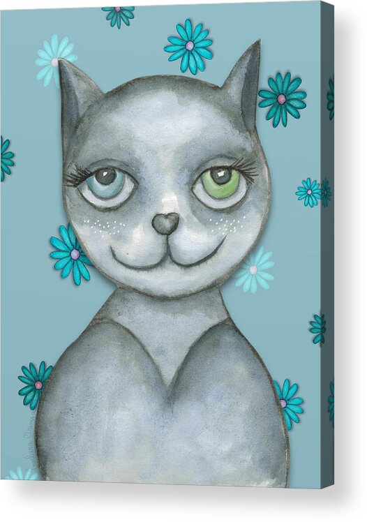 Illustration Acrylic Print featuring the mixed media Odd-eyed Kitty by Barbara Orenya