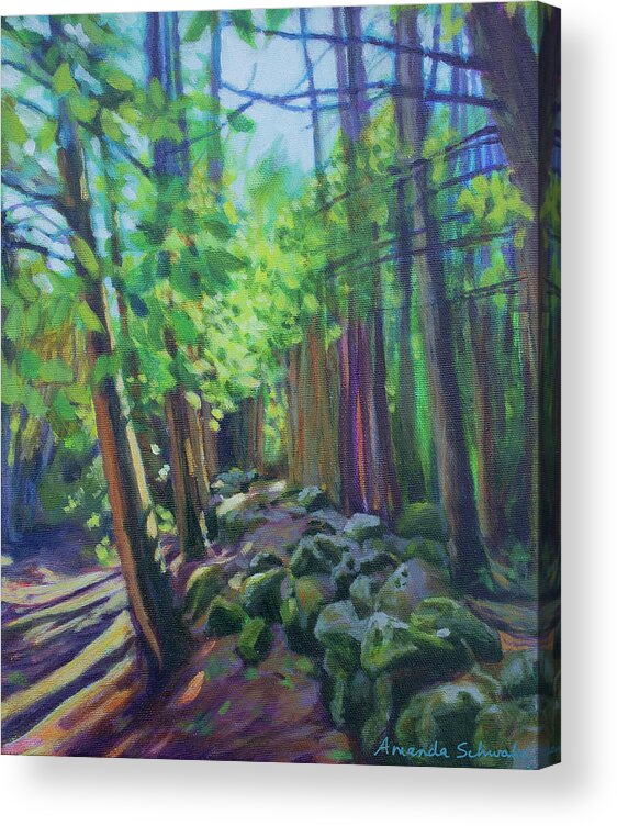 Forest Acrylic Print featuring the painting Old Stone Wall by Amanda Schwabe