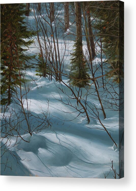 Snow Acrylic Print featuring the painting On McClure's Pass Hiking Trail by Hone Williams