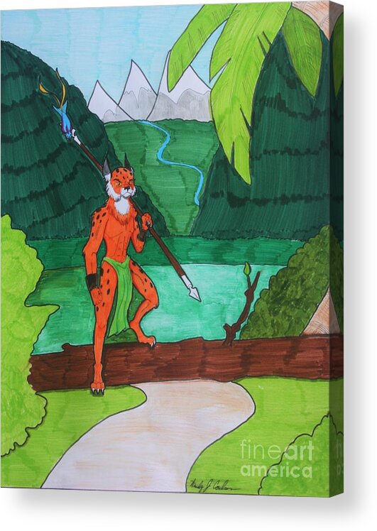 Cat Acrylic Print featuring the drawing On the Hunt by Wendy Coulson
