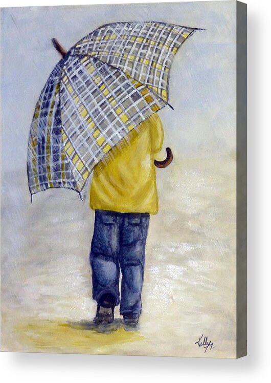 Rain Acrylic Print featuring the painting Oversized Umbrella by Kelly Mills