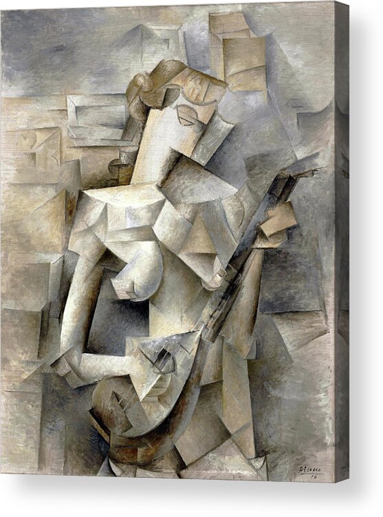 Girl With A Mandolin Acrylic Print featuring the painting Pablo Picasso Girl with a Mandolin 1910 by Movie Poster Prints
