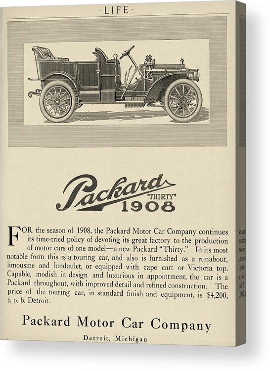 Packard 30 Acrylic Print featuring the mixed media Packard Thirty Advertisement by Unknown