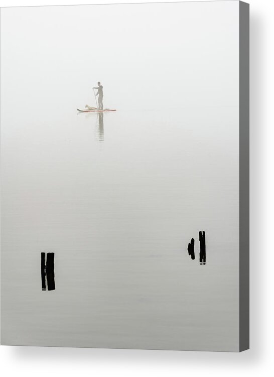 Hudson River Acrylic Print featuring the photograph Paddleboarder in Fog by Kevin Suttlehan