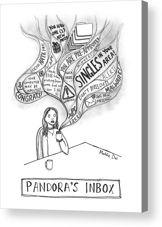  Pandora's Inbox Acrylic Print featuring the drawing Pandora's Inbox by Maddie Dai