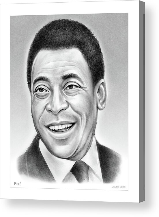  Pelé Acrylic Print featuring the drawing Pele - pencil by Greg Joens