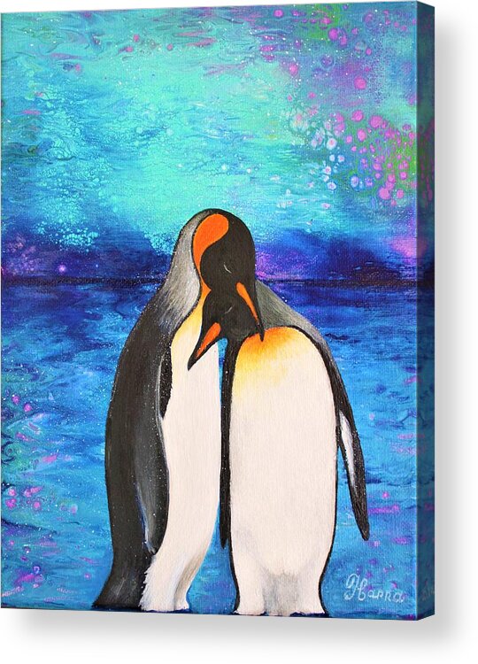 Wall Art Home Decor Art Acrylic Painting Original Art Abstract Painting Pouring Art Pouring Technique Art For Sale Gallery Wall Wild Animals North Birds Wild Birds Acrylic Print featuring the painting Penguins by Tanya Harr