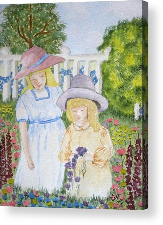 Flowers Acrylic Print featuring the painting Picking Flowers by Kelly Mills