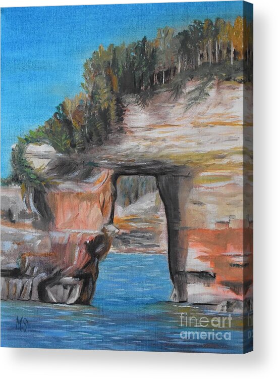 Michigan Acrylic Print featuring the painting Pictured Rocks by Monika Shepherdson