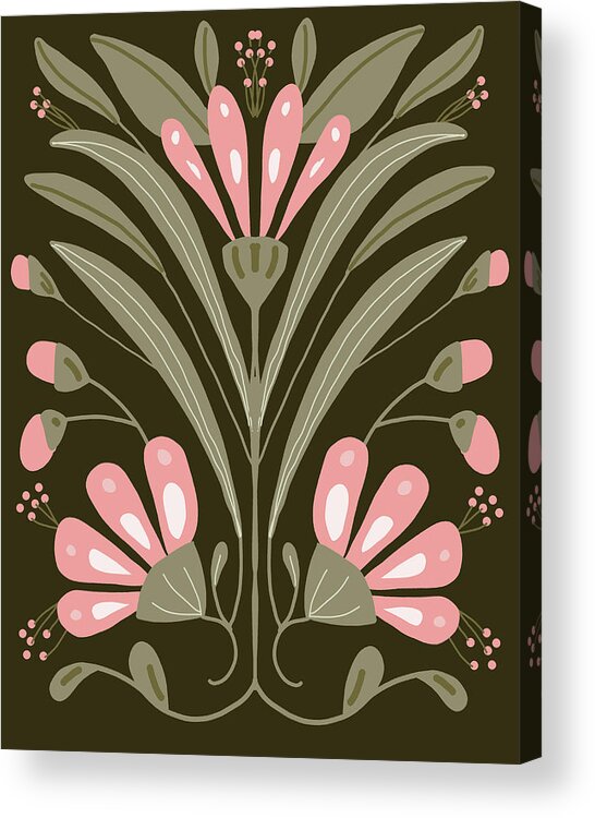 Pink Floral Tile Acrylic Print featuring the drawing Pink Floral Tile by Nancy Merkle
