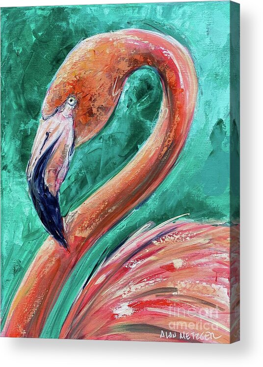 Flamingo Acrylic Print featuring the painting Pink Lady by Alan Metzger