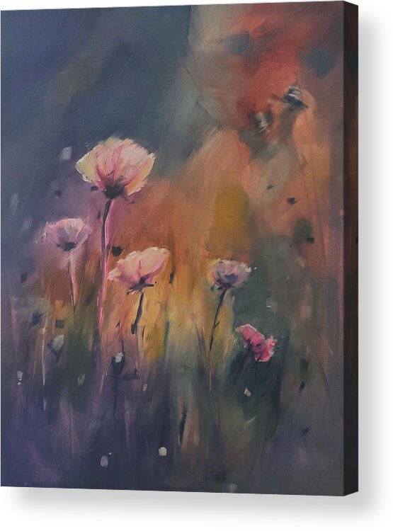 Landscape Acrylic Print featuring the painting Pink Poppies by Sheila Romard