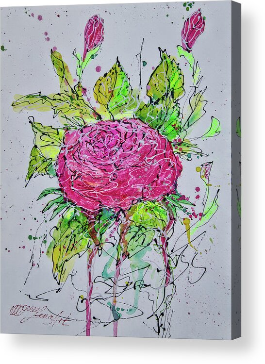 Pink Rose Acrylic Print featuring the painting Pink Rose Watercolor by OLena Art by Lena Owens - Vibrant DESIGN