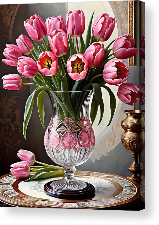 Bouquet Acrylic Print featuring the digital art Pink Tulips by Greg Joens