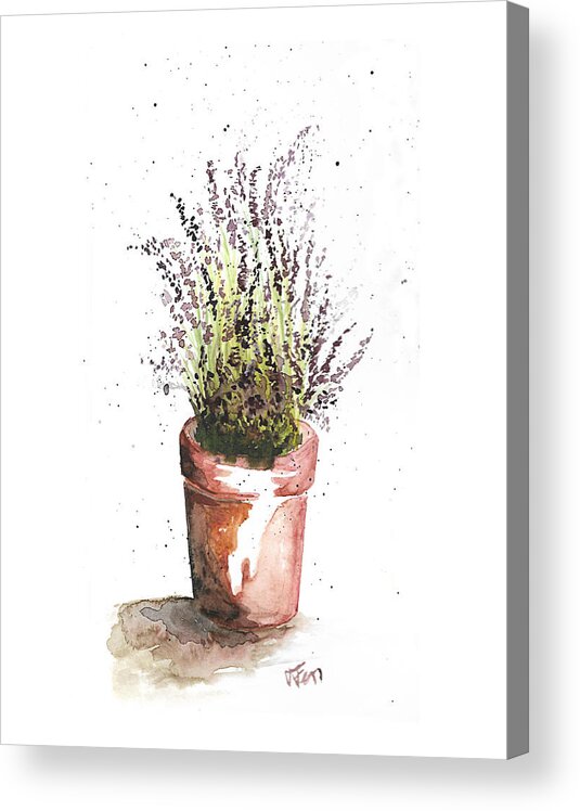 Plant Acrylic Print featuring the painting Potted Lavender by Tatiana Fess