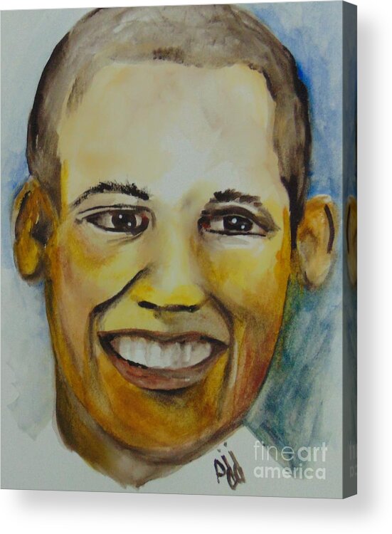 Politics Acrylic Print featuring the painting President Barack Obama by Saundra Johnson