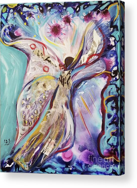 Angel Acrylic Print featuring the mixed media Protect Us by Catherine Gruetzke-Blais