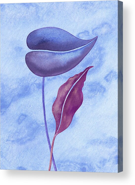 Purple Acrylic Print featuring the painting Purple Exotic Leaves With Blue Watercolor Sky by Irina Sztukowski