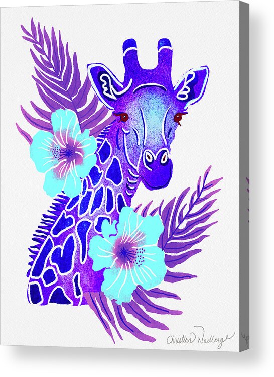 Purple Acrylic Print featuring the painting Purple Giraffe Tropical Jungle Safari by Christina Wedberg