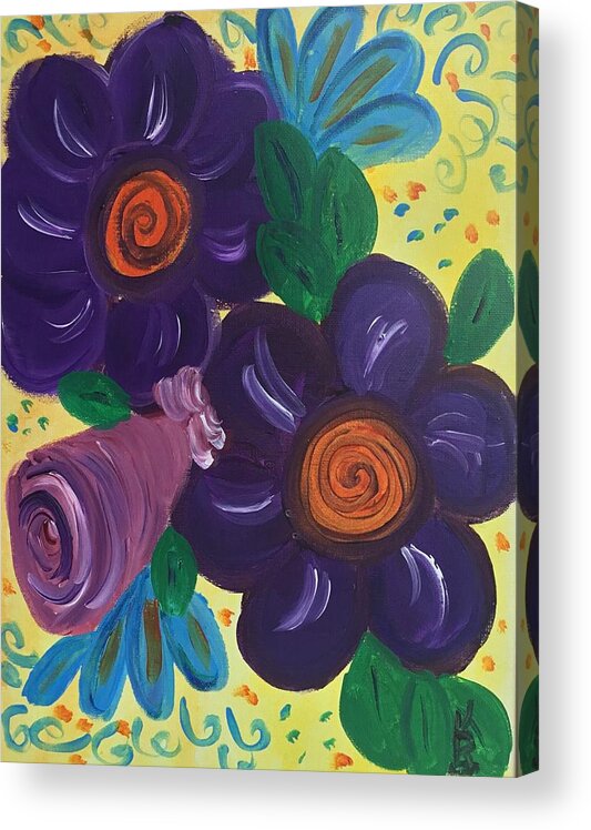 Acrylic Painting Acrylic Print featuring the painting Purple Pansy by Karen Buford