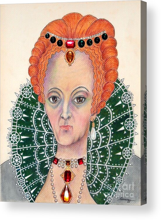 Queen Elizabeth Acrylic Print featuring the mixed media Queen Elizabeth I by Jayne Somogy