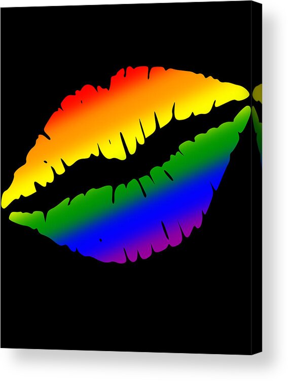 Funny Acrylic Print featuring the digital art Rainbow Kissy Lips by Flippin Sweet Gear