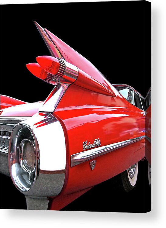 Cadillac Acrylic Print featuring the photograph Red Cadillac Sedan de Ville 1959 Tail Fins by Gill Billington