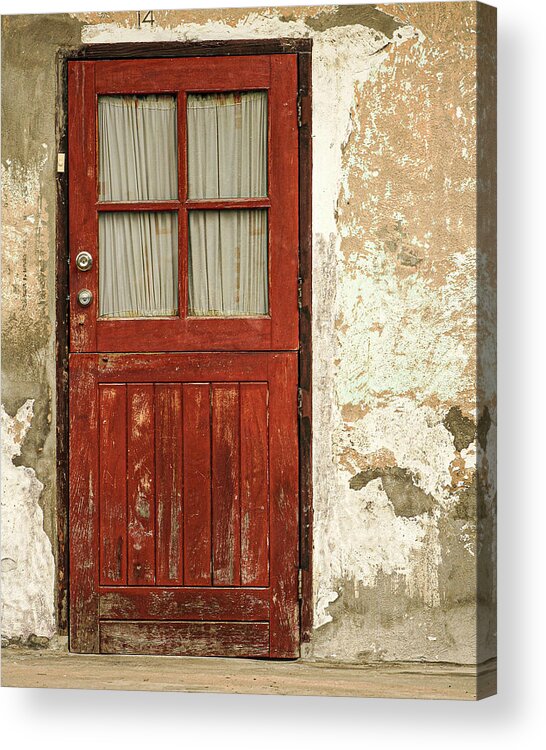 Red Door Aruba Peeling Paint Acrylic Print featuring the photograph Red Door in Aruba by David Morehead