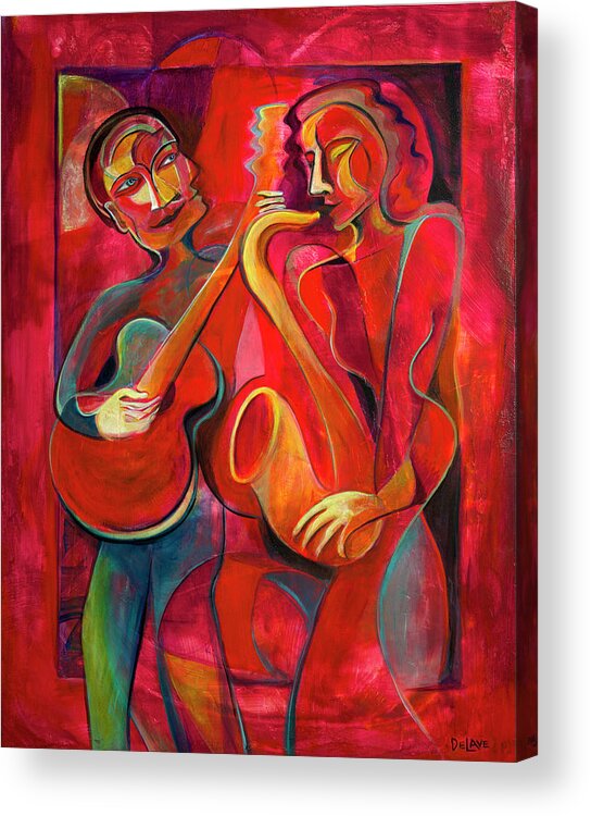 Music Acrylic Print featuring the painting Red Hot Duo by Mary DeLave