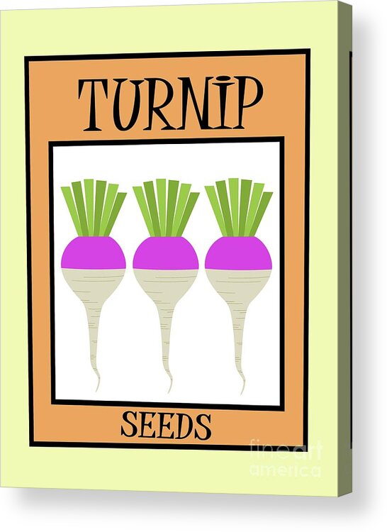 Retro Acrylic Print featuring the digital art Retro Seed Packet Turnips by Donna Mibus
